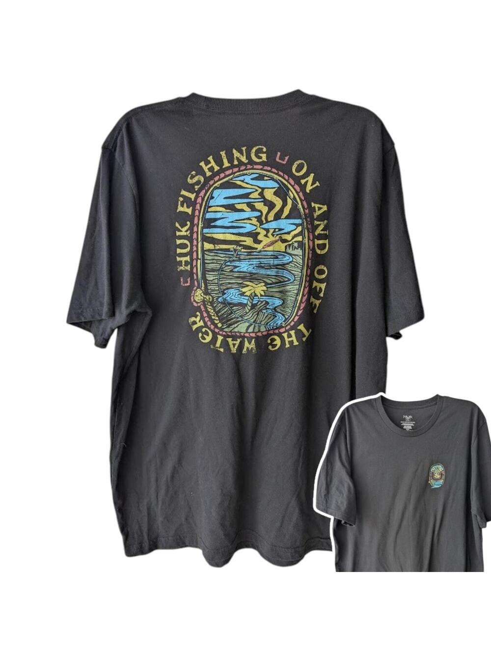 Huk Fishing Shirt Adult XL Black Graphic Tee Short Sleeve Outdoor Gorpcore Hunt